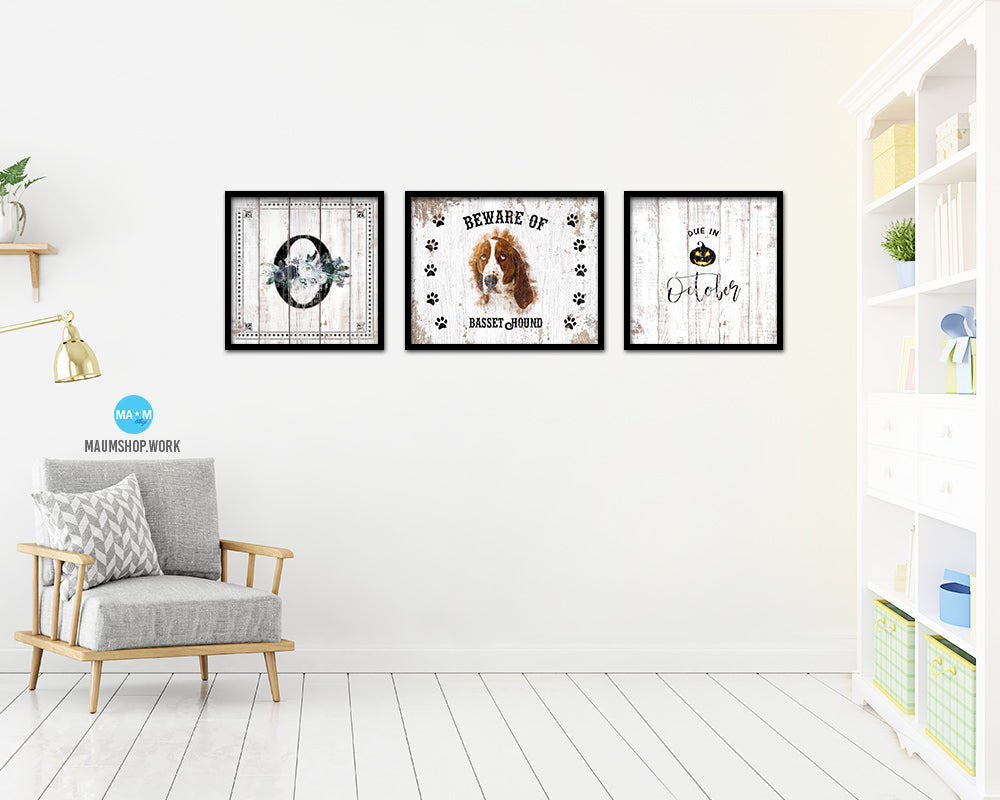 Number 0 Custom Monogram Name Sign Framed Prints Wall Art Décor, White Wash Wood