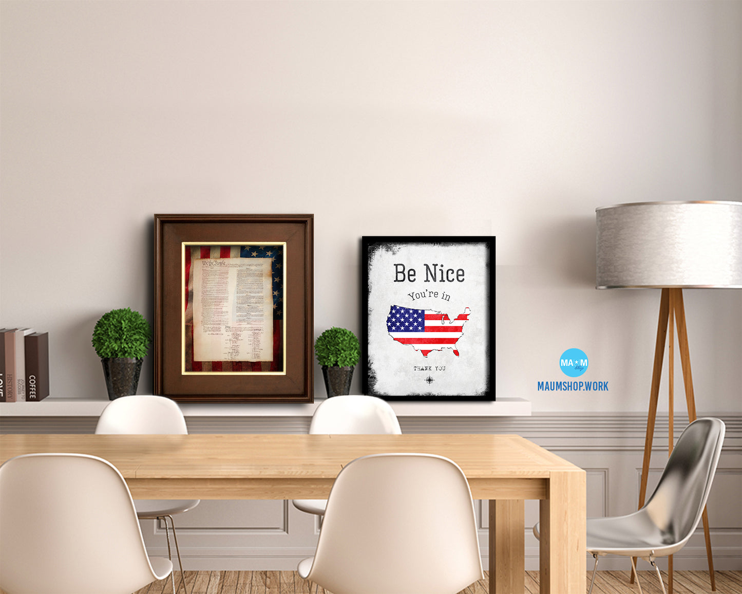 Constitution We the people US Historical Print Art Wood Framed Wall Decor Gifts, 12" x 16"