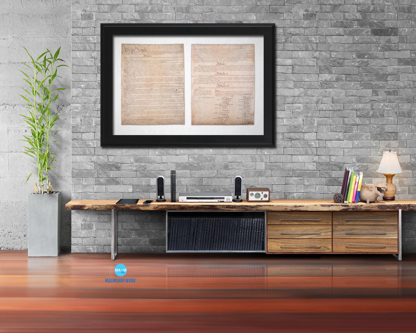 Constitution We the people US Historical Print Art Wood Framed Wall Decor Gifts, 12" x 16"