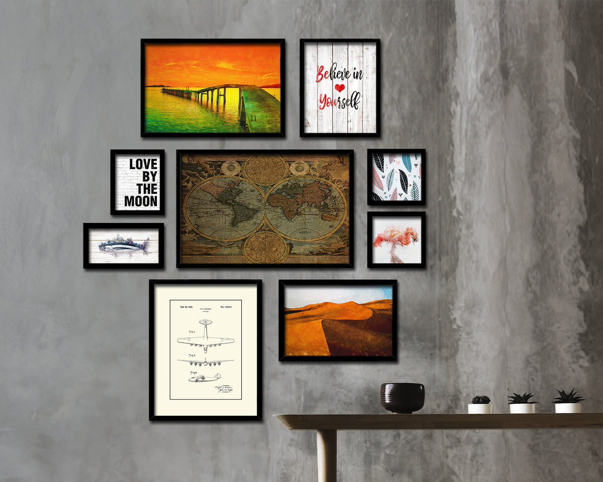 World Vintage Map Framed Print Art Wall Decor Gifts