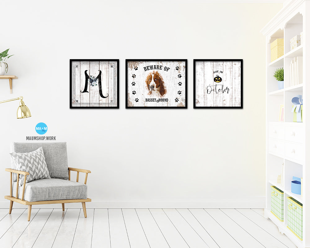 Letters M Custom Monogram Name Sign Framed Prints Wall Art Décor, White Wash Wood