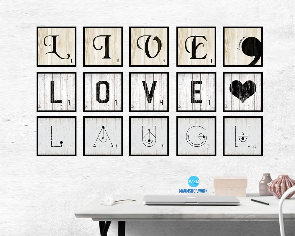 Letter N Custom Scrabble Sign Framed Prints Wall Art Decor Gifts, White Wash