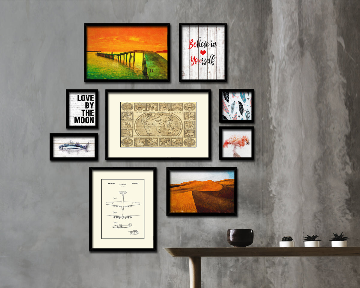 World Old Map Framed Print Art Wall Decor Gifts