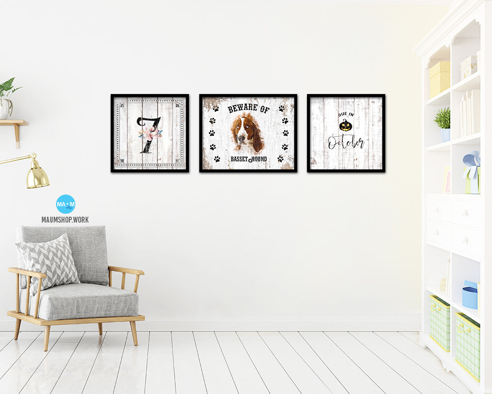 Number 7 Custom Monogram Name Sign Framed Prints Wall Art Décor, White Wash Wood