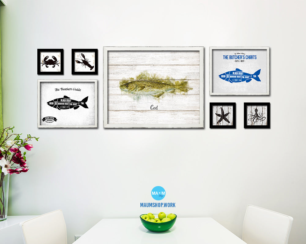 Cod Fish Framed Prints Modern Restaurant Sushi Bar Watercolor Wall Art Decor