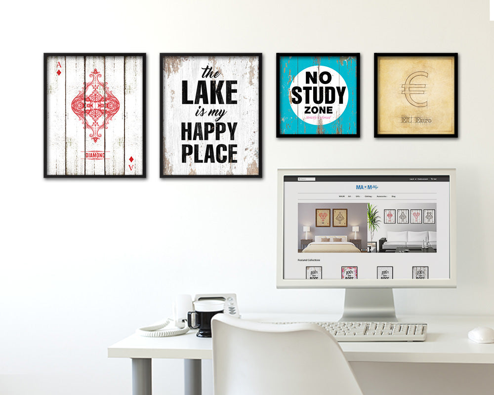 The Lake is my happy place Quote Framed Print Home Decor Wall Art Gifts