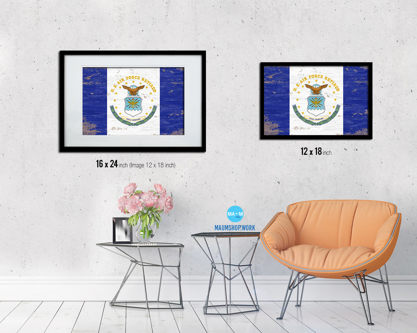 US Air Force Retired Shabby Chic Military Flag Framed Print Decor Wall Art Gifts