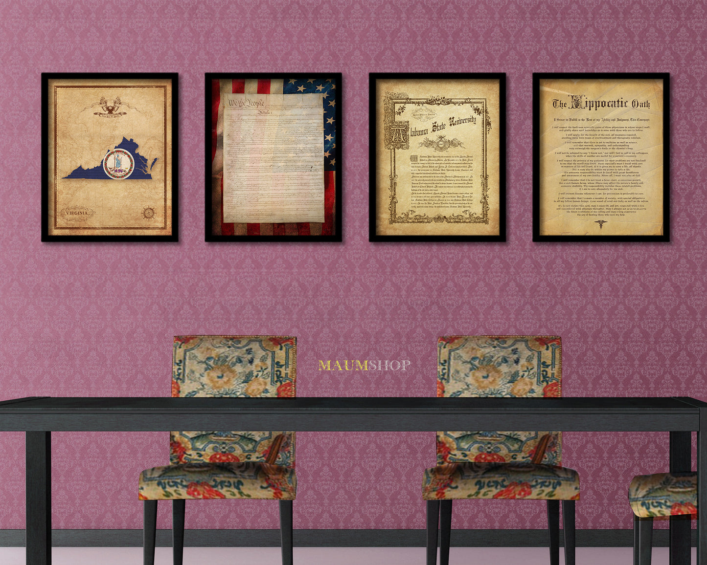 Virginia State Vintage Map Wood Framed Paper Print Wall Art Decor Gifts