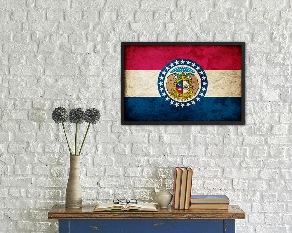 Missouri State Vintage Flag Wood Framed Paper Print Wall Art Decor Gifts
