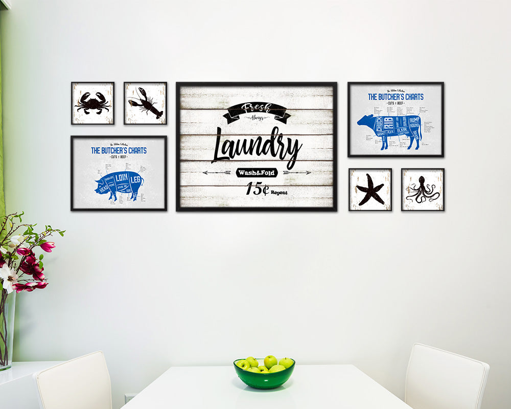 Fresh Laundry Vintage Sign Fine Art Paper Prints Wood Frame Wall Art Decor Gifts