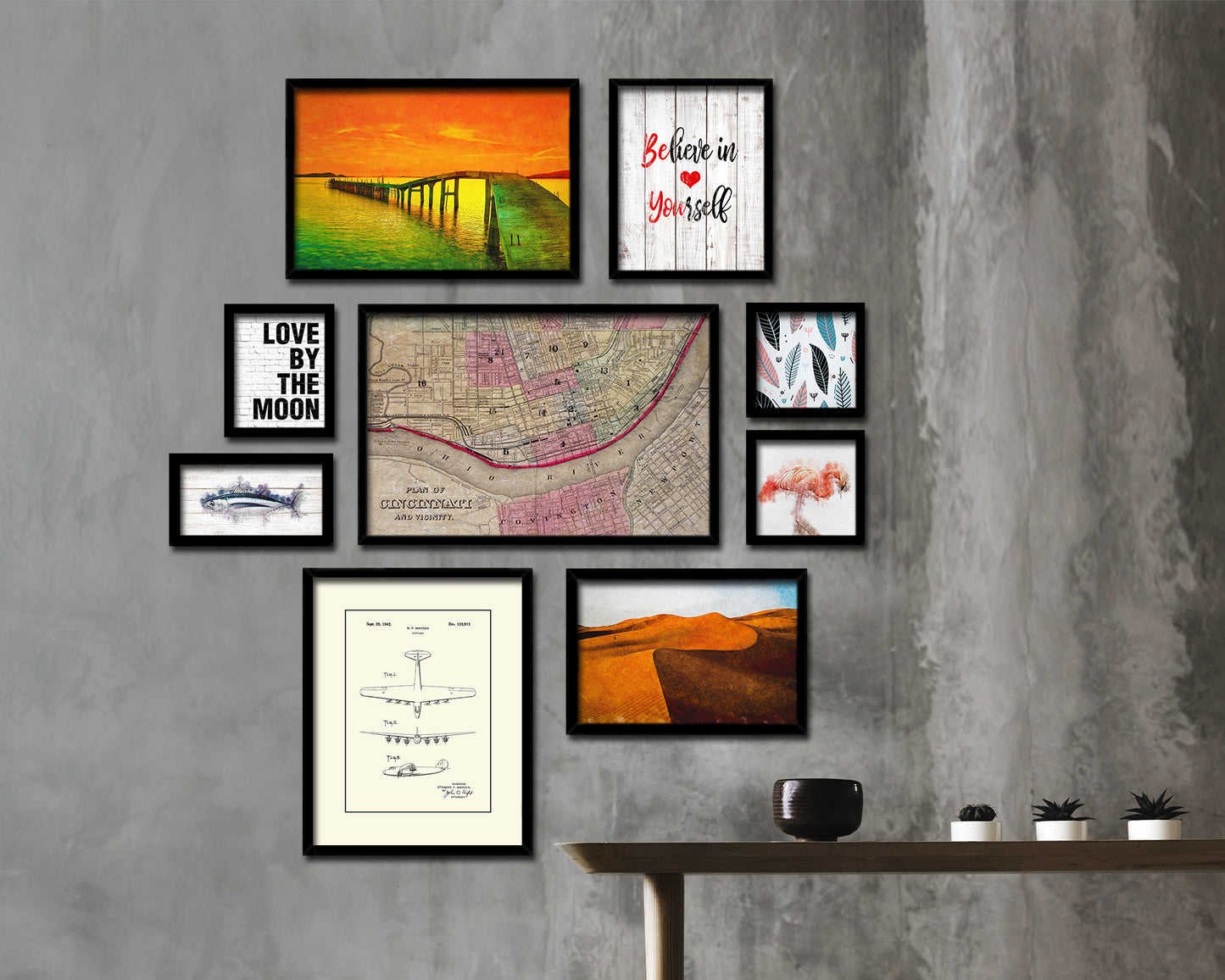 Cincinnati Historical Map Framed Print Art Wall Decor Gifts