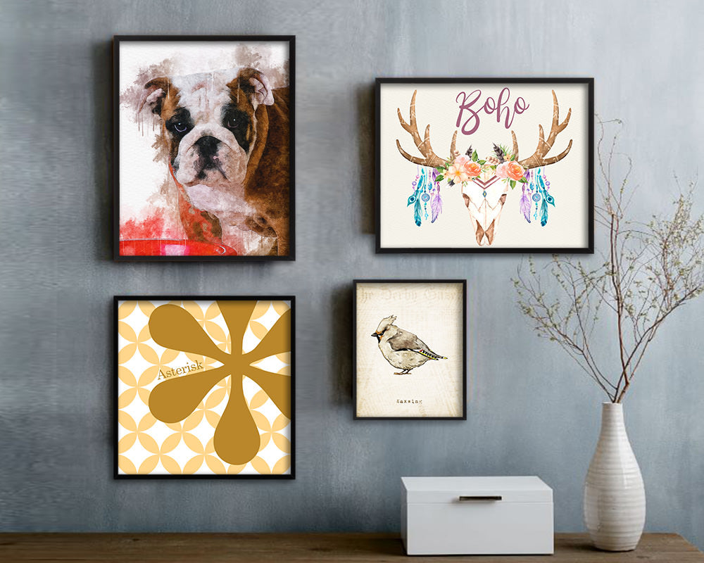 English Bulldog Dog Puppy Portrait Framed Print Pet Watercolor Wall Decor Art Gifts