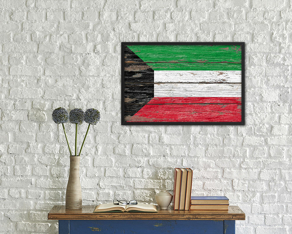 Kuwait Country Wood Rustic National Flag Wood Framed Print Wall Art Decor Gifts