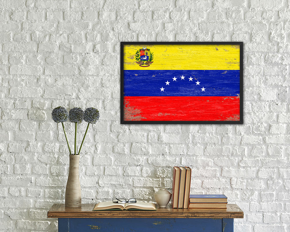 Venezuela Shabby Chic Country Flag Wood Framed Print Wall Art Decor Gifts