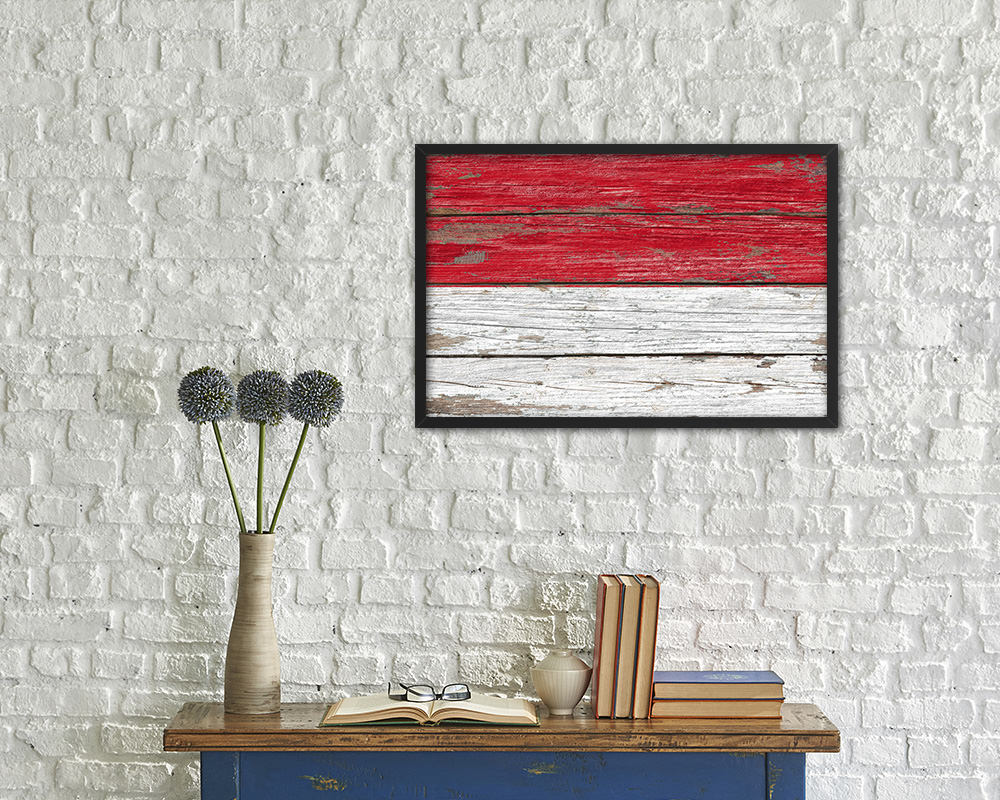 Monaco Country Wood Rustic National Flag Wood Framed Print Wall Art Decor Gifts