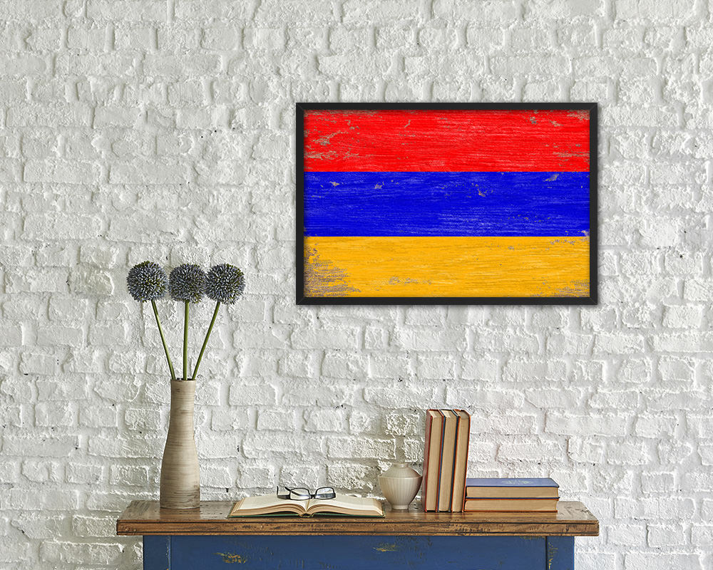 Armenia Shabby Chic Country Flag Wood Framed Print Wall Art Decor Gifts