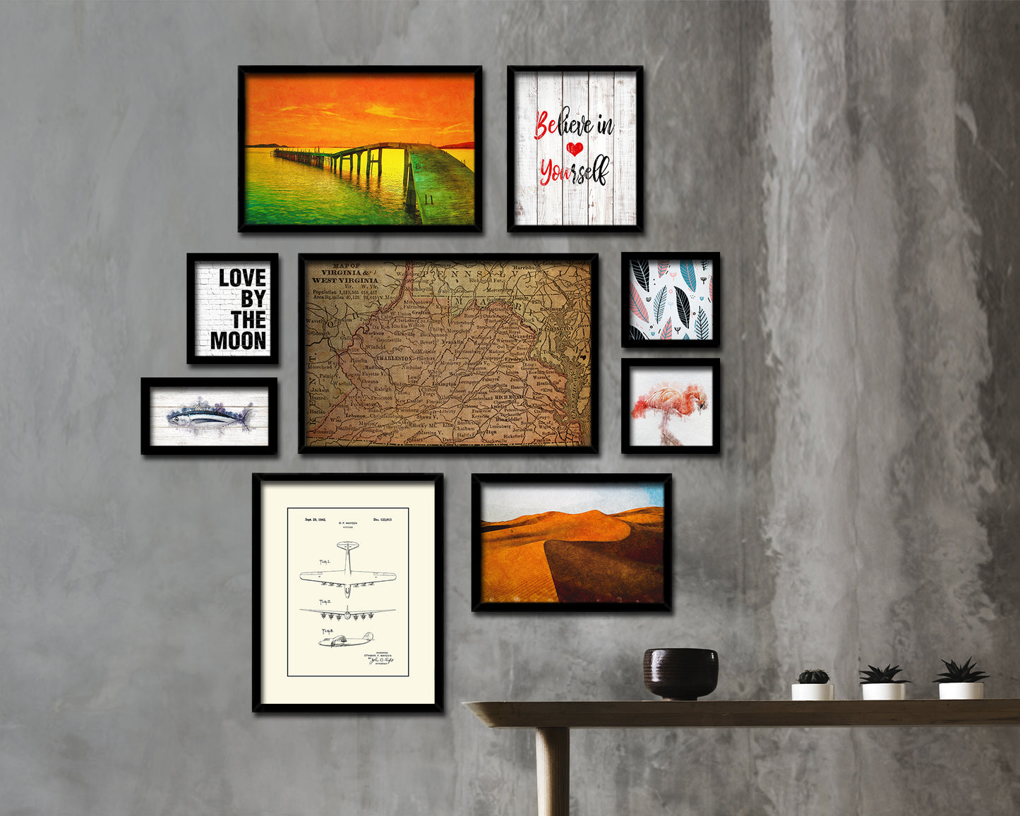 Virginia and West Virginia Circa Vintage Map Framed Print Art Wall Decor Gifts