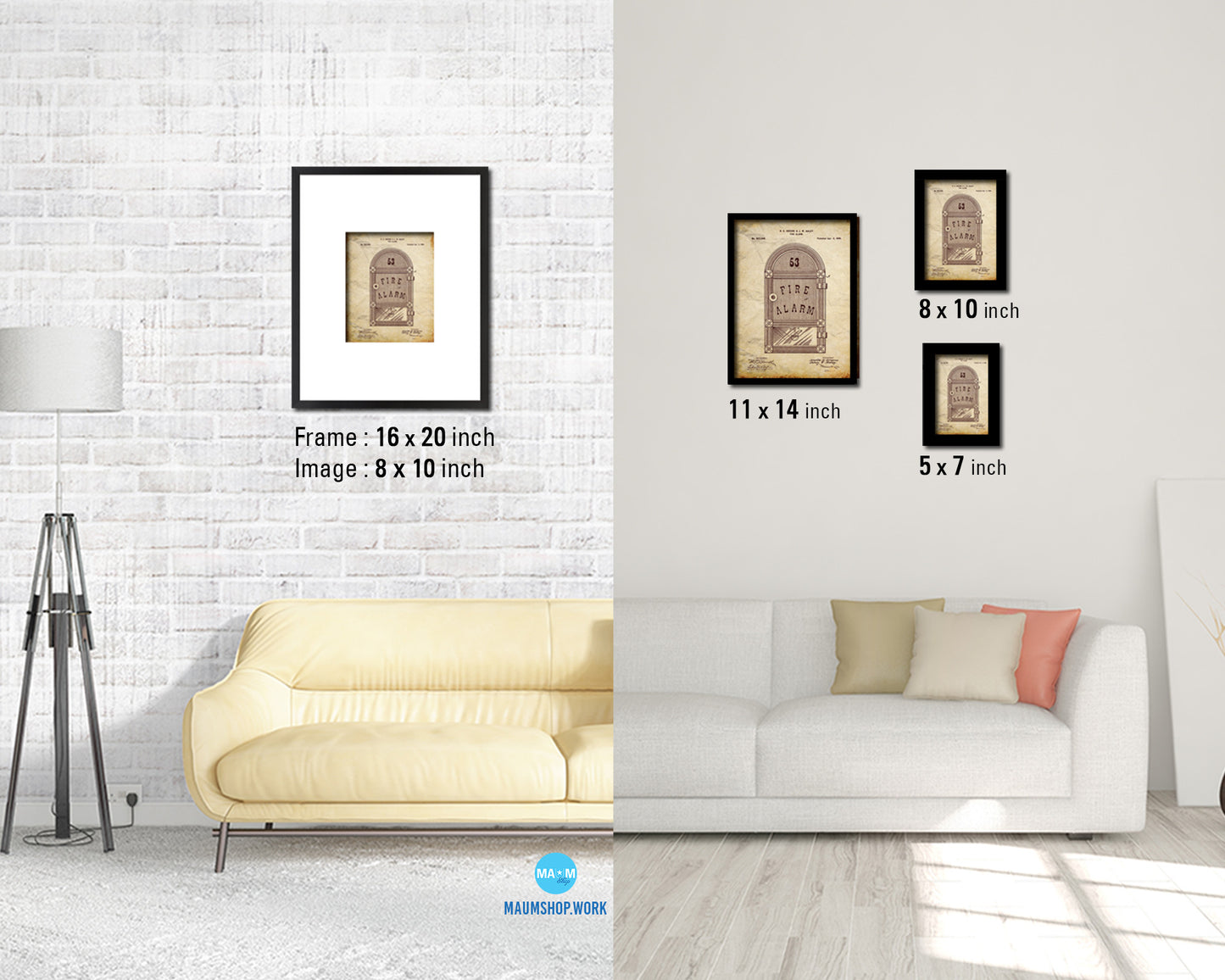 Fire Alarm Firefighter Vintage Patent Artwork Walnut Frame Gifts