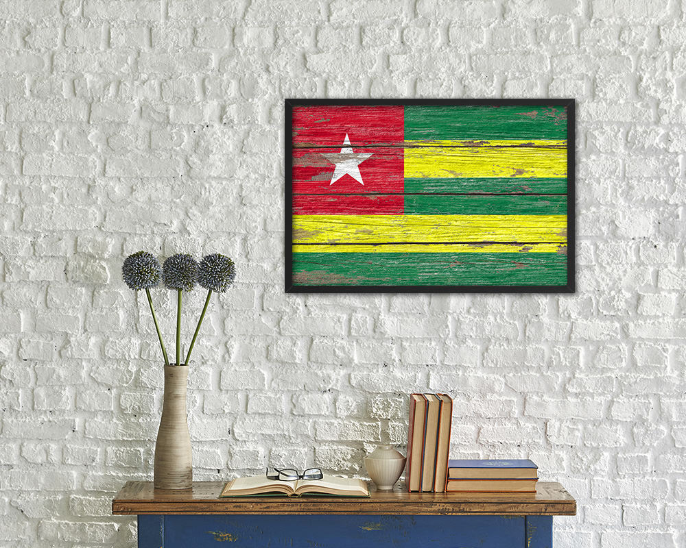 Togo Country Wood Rustic National Flag Wood Framed Print Wall Art Decor Gifts