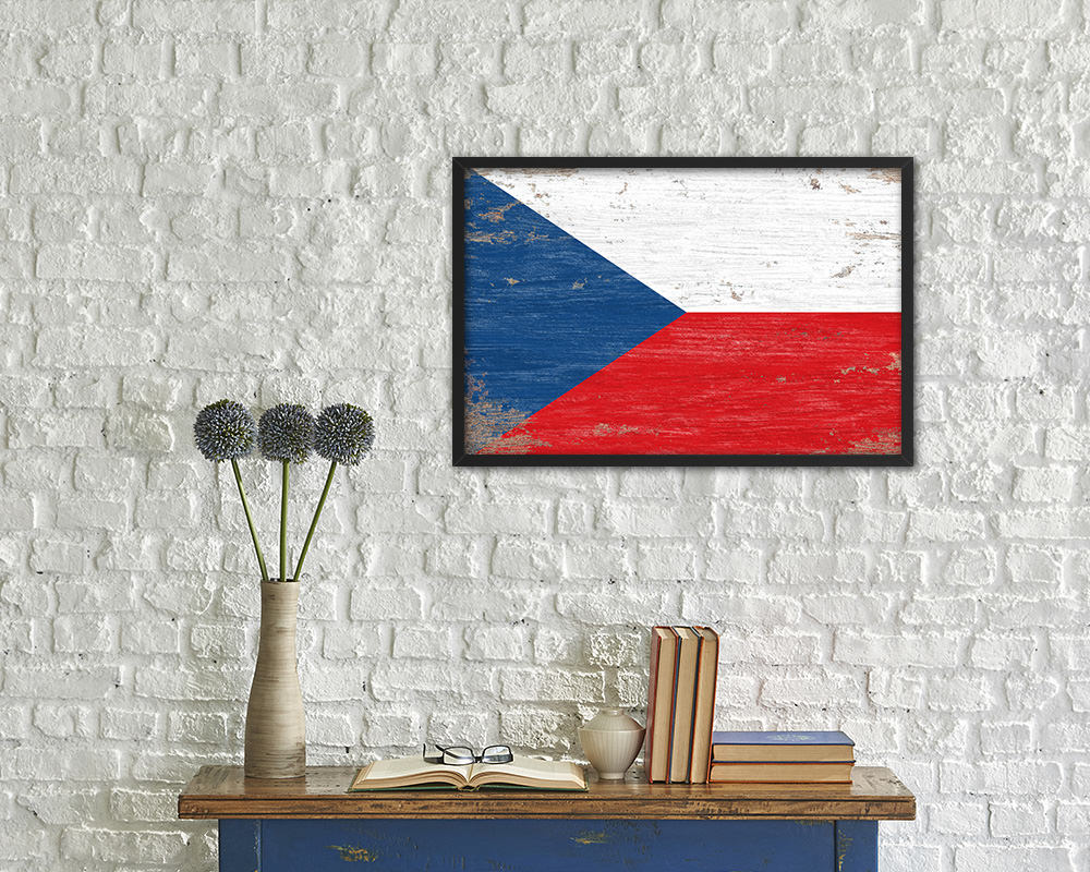 Czech Republic Shabby Chic Country Flag Wood Framed Print Wall Art Decor Gifts