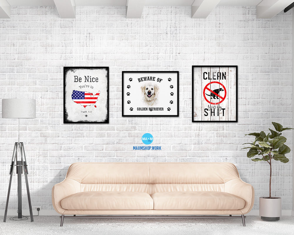 Beware of German Shepherd Sign Wood Framed Print Wall Art Decor Gifts