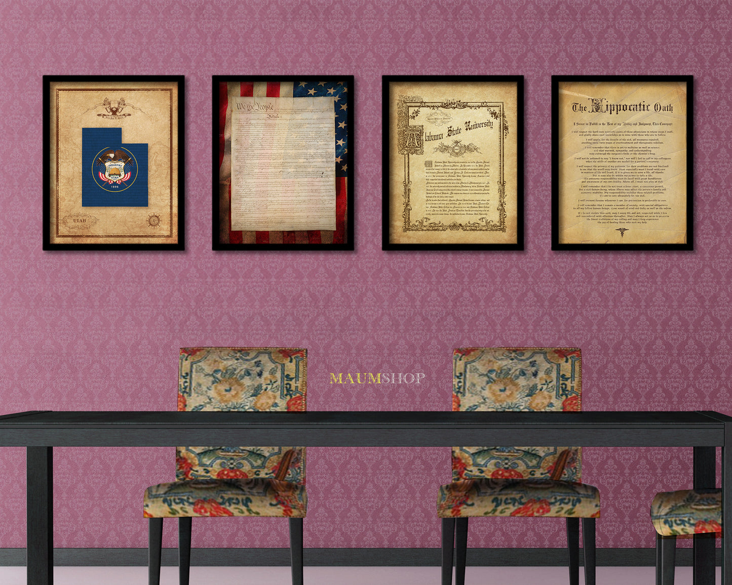 Utah State Vintage Map Wood Framed Paper Print Wall Art Decor Gifts