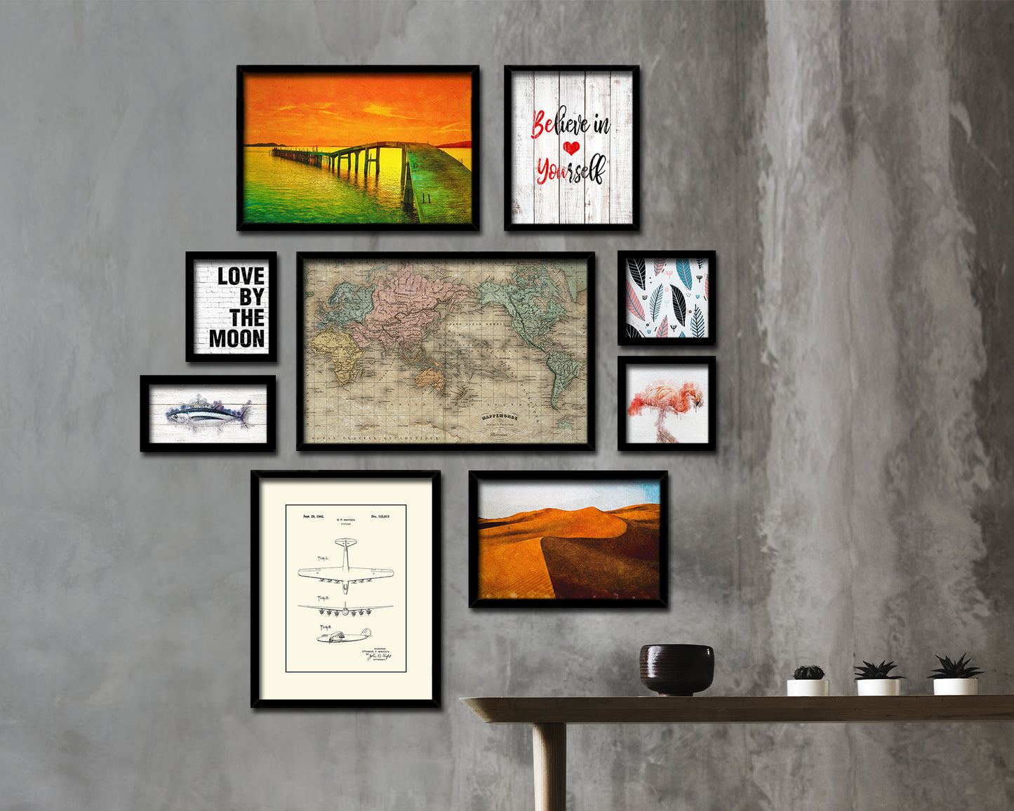 World Western and Eastern Hemispheres 1800 Historical Map Framed Print Art Wall Decor Gifts