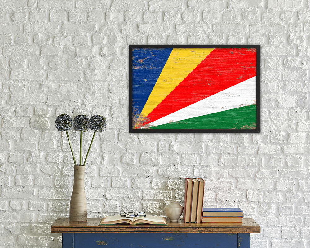 Seychelles Shabby Chic Country Flag Wood Framed Print Wall Art Decor Gifts