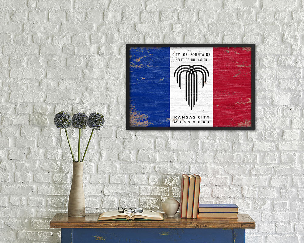 Kansas City Missouri State Shabby Chic Flag Framed Prints Decor Wall Art Gifts