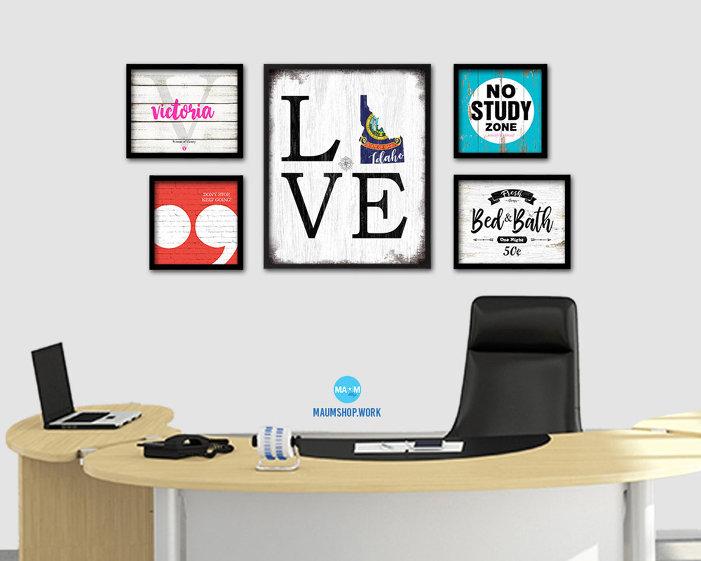 Idaho Shabby Chic Love Sign Wood Framed Paper Print Decor Wall Art Gifts