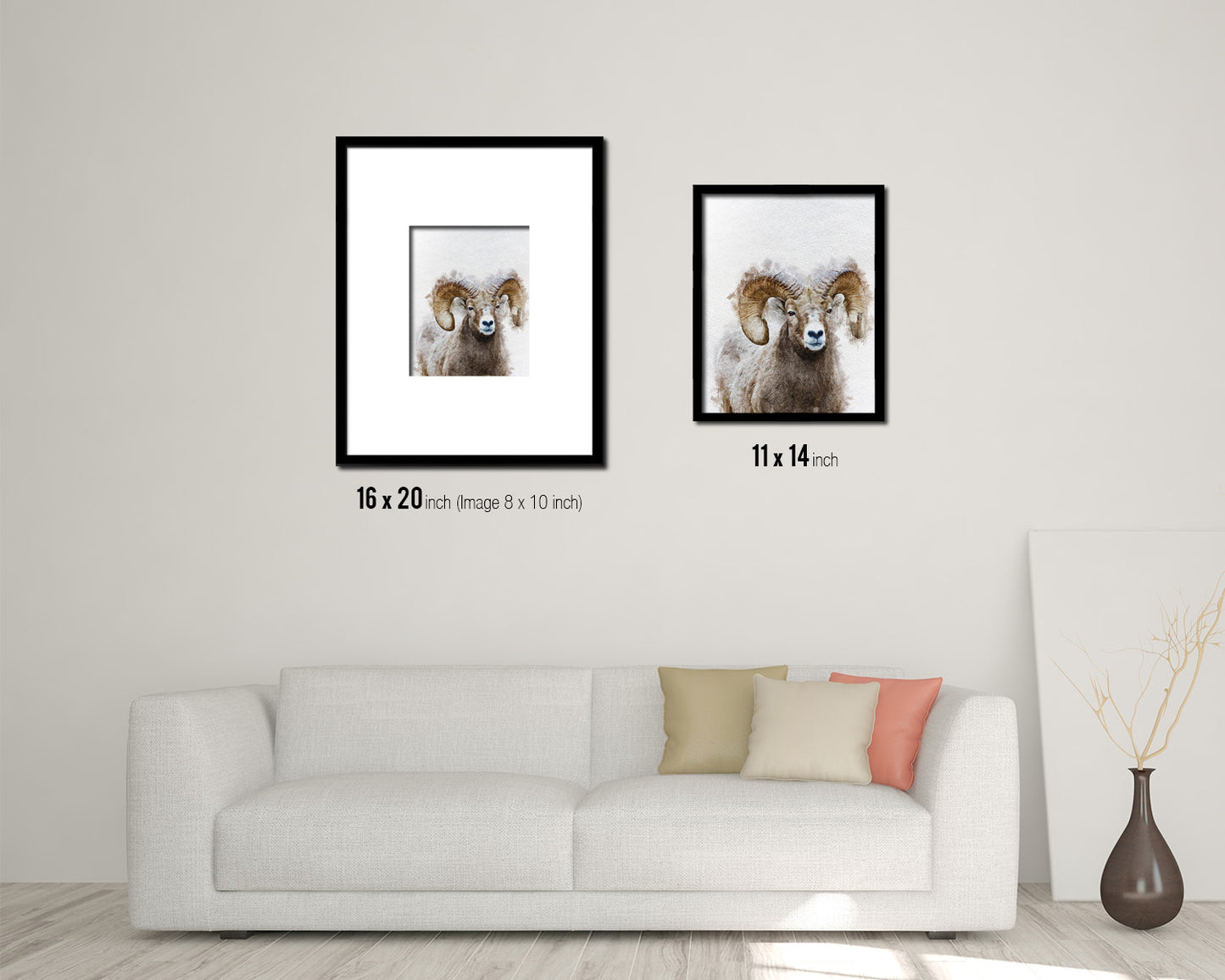 Sheep Ram Big Horn Animal Painting Print Framed Art Home Wall Decor Gifts