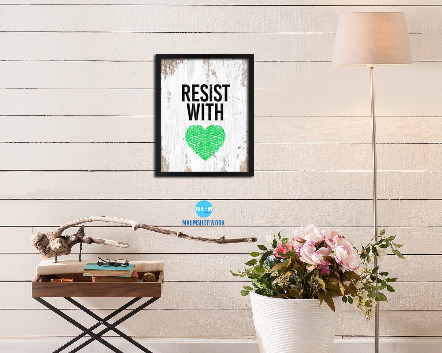 Resist With Love Rainbow Pride Peace Right Justice Poster Wood Framed Wall Decor Print Gifts