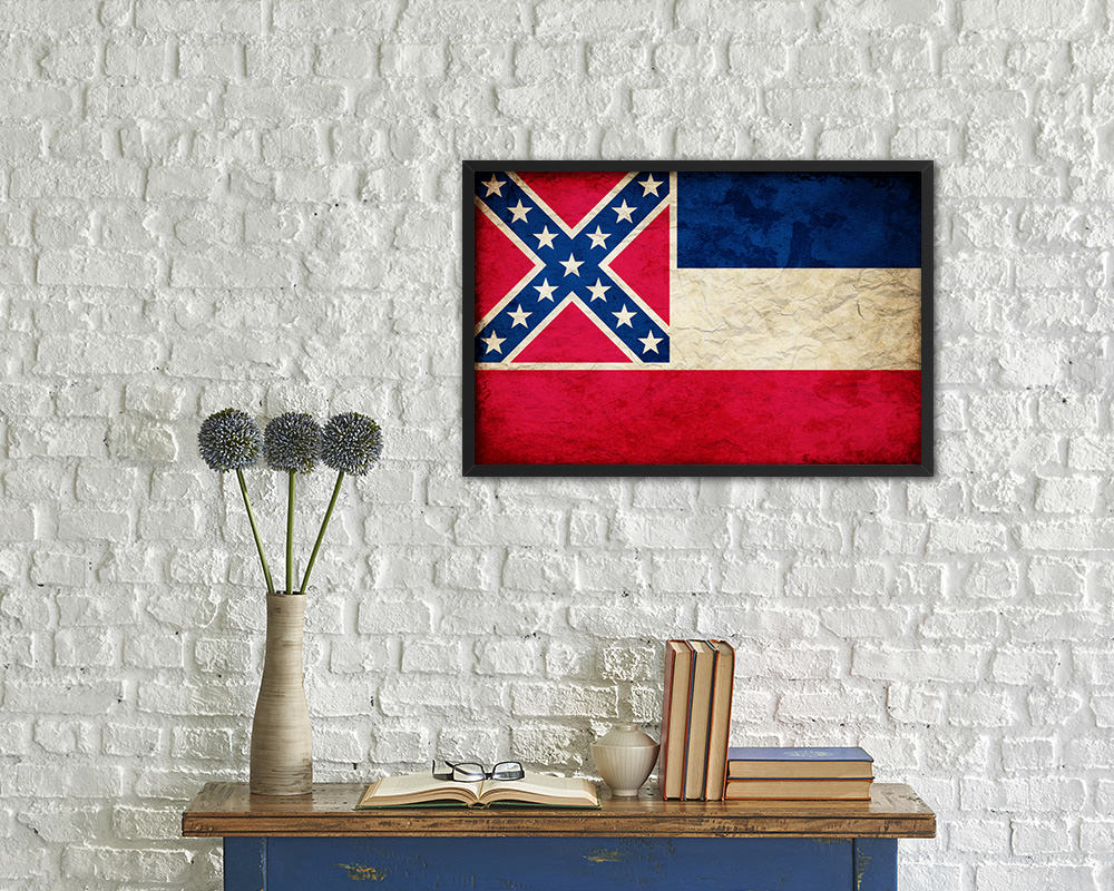 Mississippi State Vintage Flag Wood Framed Paper Print Wall Art Decor Gifts