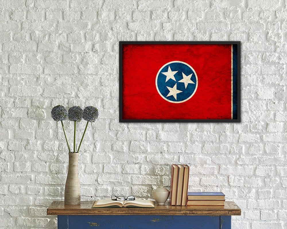Tennessee State Vintage Flag Wood Framed Paper Print Wall Art Decor Gifts