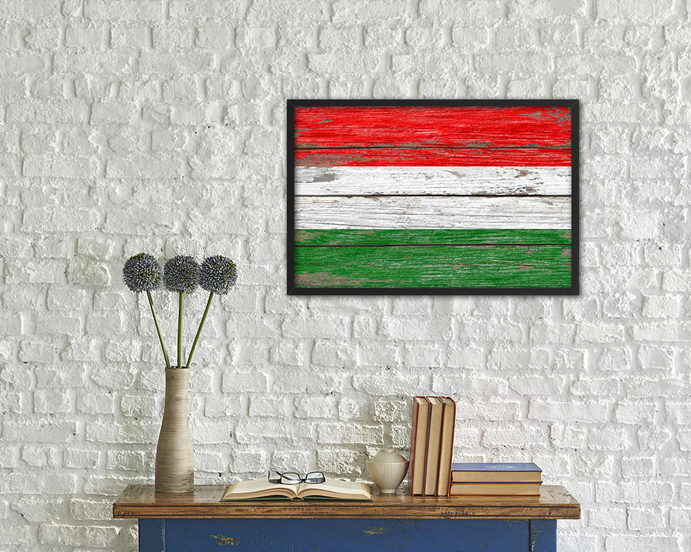 Hungary Country Wood Rustic National Flag Wood Framed Print Wall Art Decor Gifts