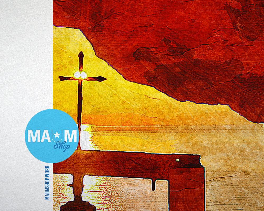 Syros Island Greece Sunset at the cave of the church of Agios Stefanos Landscape Painting Print Art