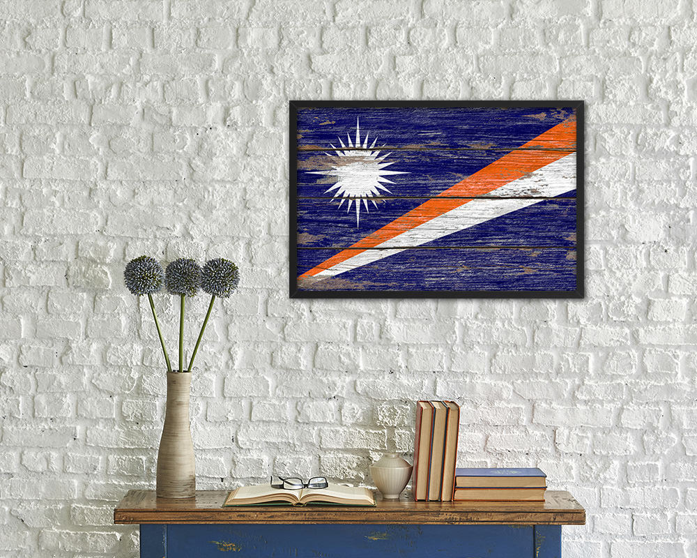 Marshall Islands Country Wood Rustic National Flag Wood Framed Print Wall Art Decor Gifts
