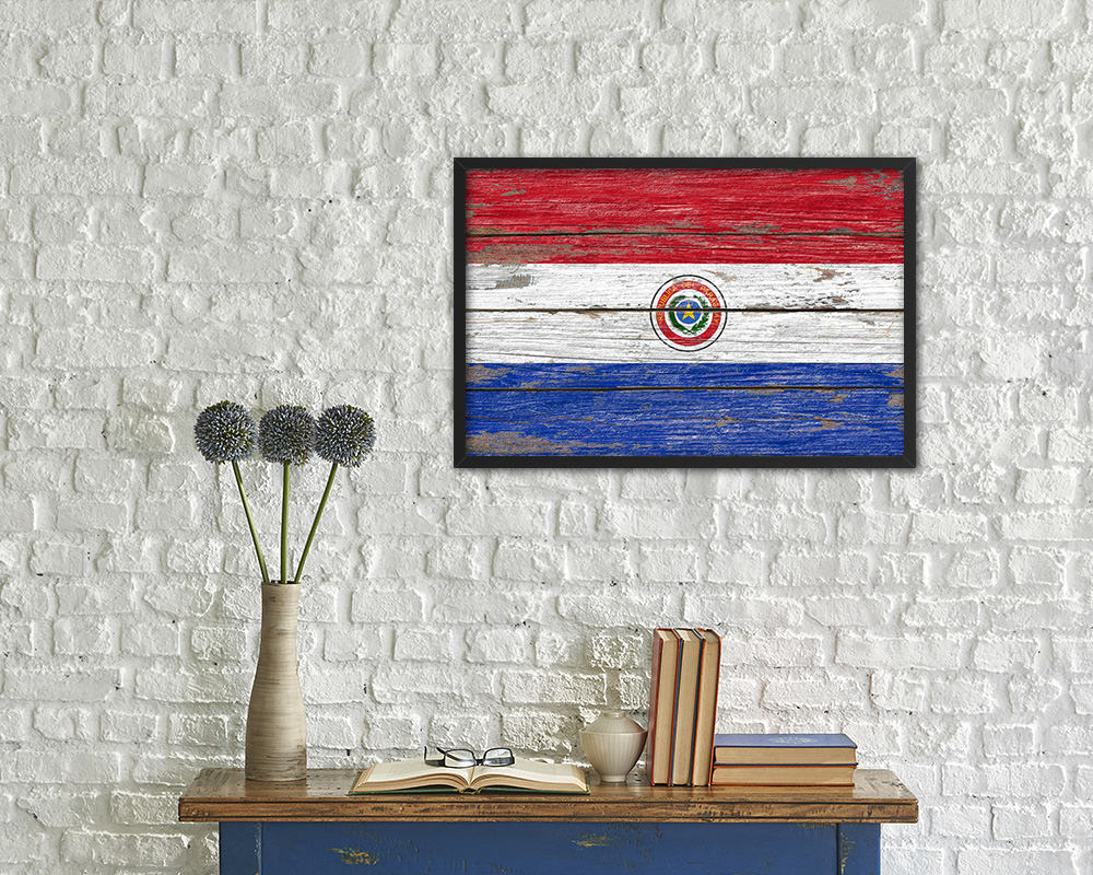Paraguay Country Wood Rustic National Flag Wood Framed Print Wall Art Decor Gifts