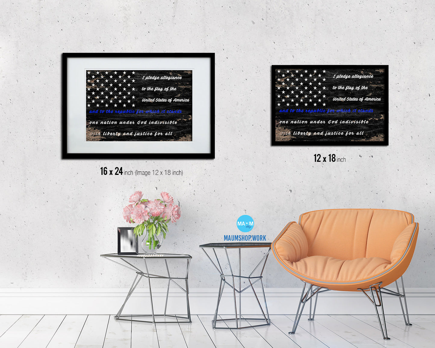 Thin Blue Line Honoring Law Enforcement American, Pledge Allegiance Colonial Primitive Sign Shabby Chic Military FlagArt