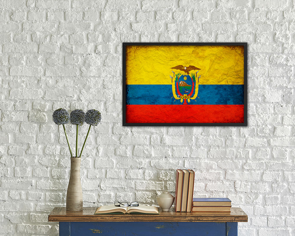 Ecuador Country Vintage Flag Wood Framed Print Wall Art Decor Gifts