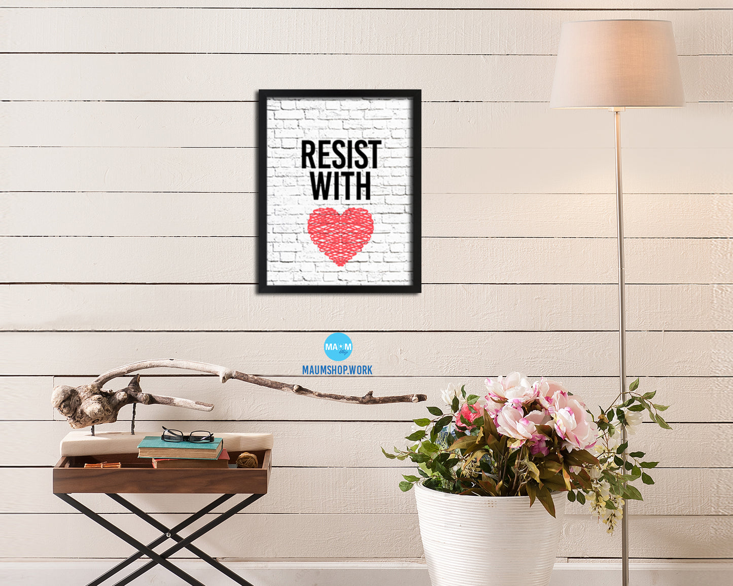 Resist With Love Rainbow Pride Peace Right Justice Poster Wood Framed Wall Decor Print Gifts