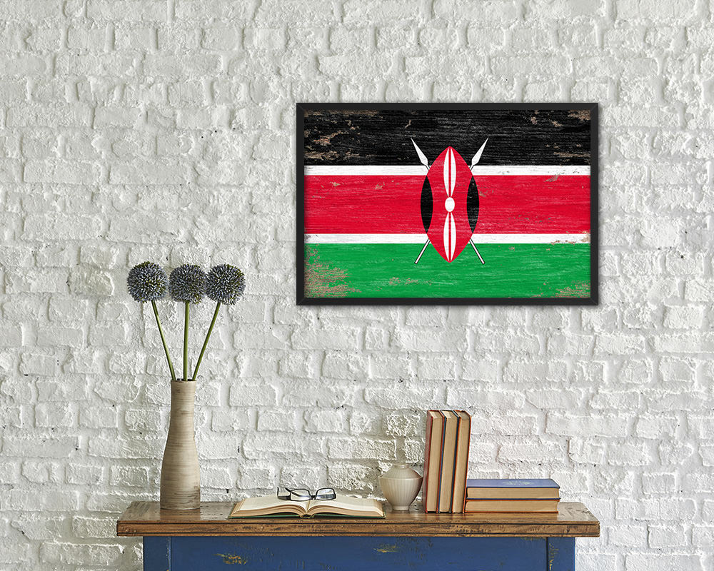 Kenya Shabby Chic Country Flag Wood Framed Print Wall Art Decor Gifts