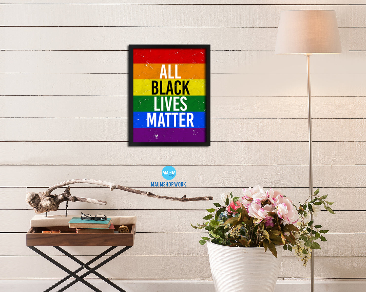 All Black Lives Matter Rainbow Pride Peace Right Justice Poster Wood Framed Wall Decor Gifts