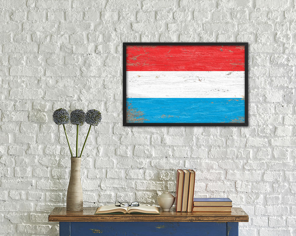 Luxembourg Shabby Chic Country Flag Wood Framed Print Wall Art Decor Gifts