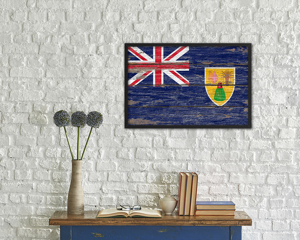 Turks & Caicos Islands Country Wood Rustic National Flag Wood Framed Print Wall Art Decor Gifts