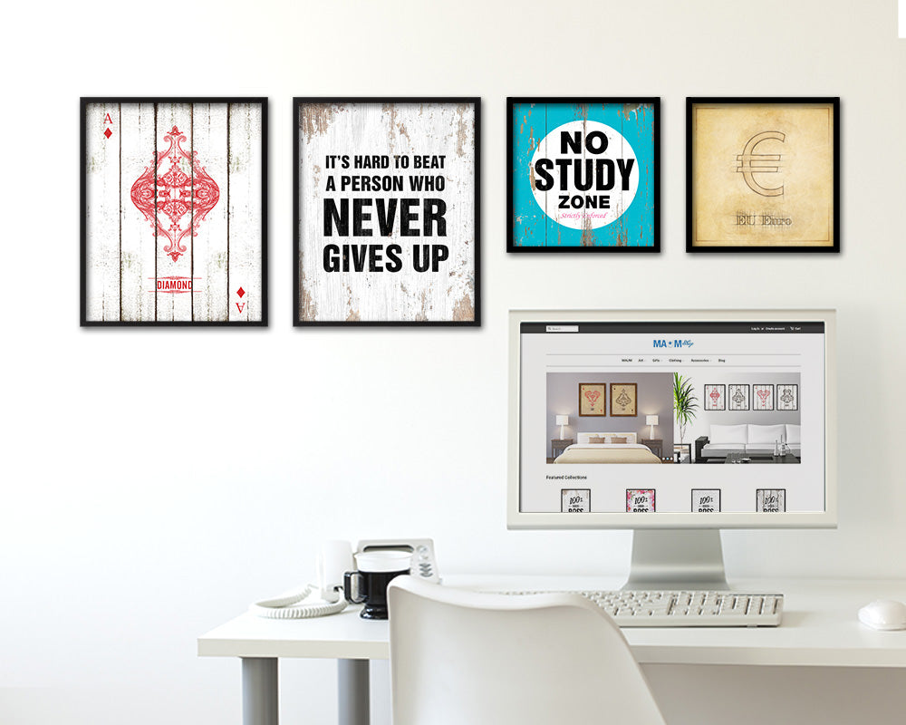 It's hard to beat a person who never give up Quote Framed Print Home Decor Wall Art Gifts