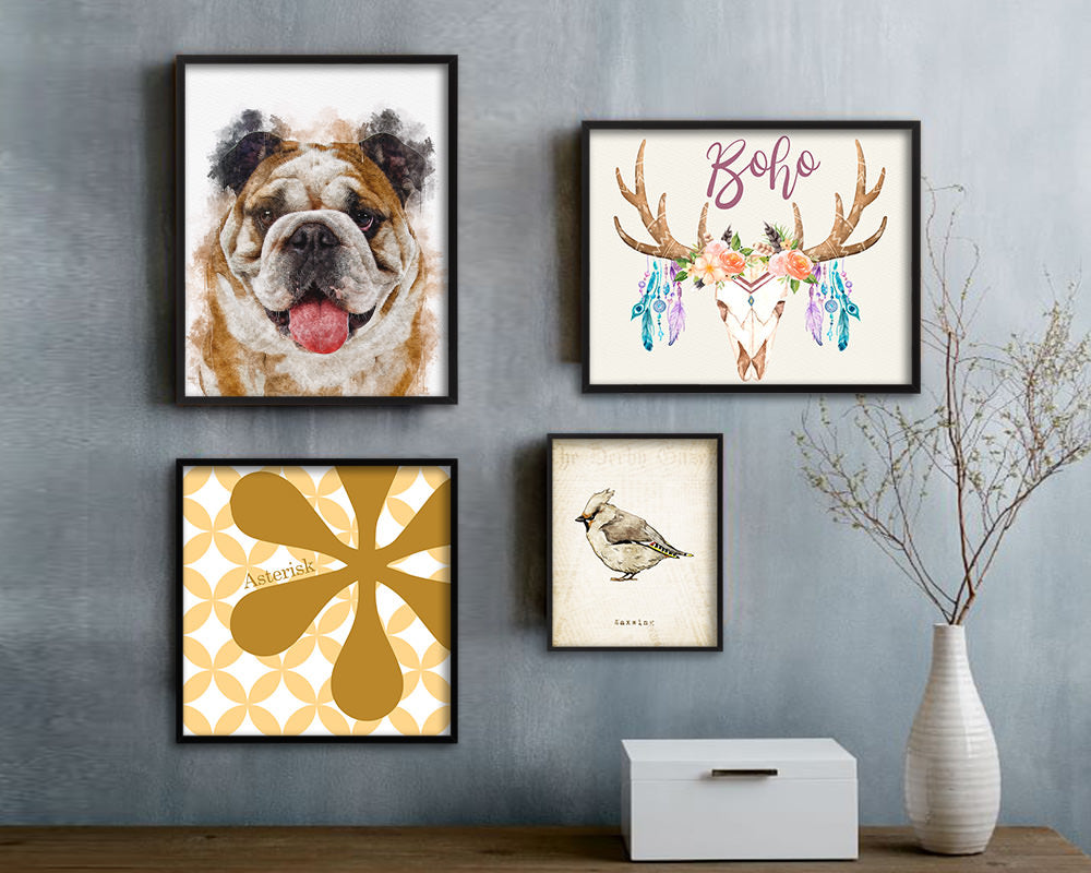 English Bulldog Dog Puppy Portrait Framed Print Pet Watercolor Wall Decor Art Gifts