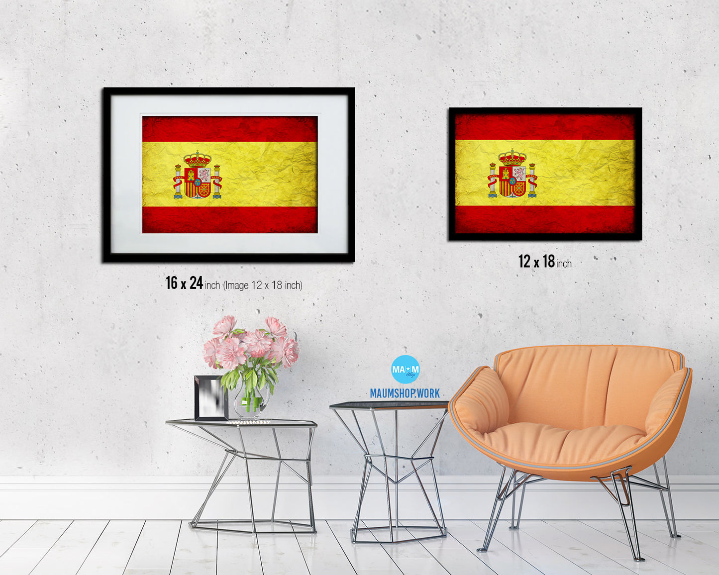 Spain Country Vintage Flag Wood Framed Print Wall Art Decor Gifts