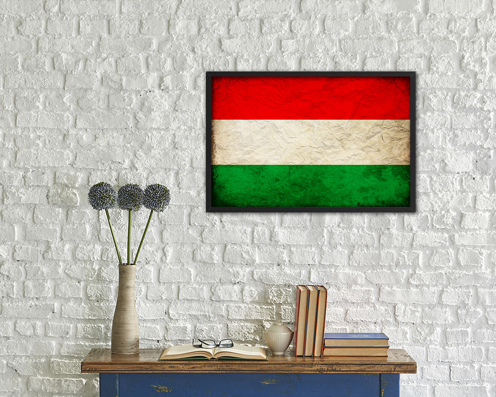 Hungary Country Vintage Flag Wood Framed Print Wall Art Decor Gifts