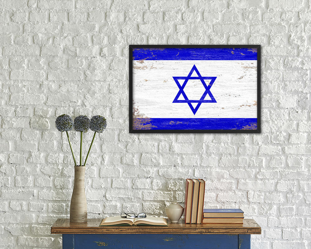 Israel Shabby Chic Country Flag Wood Framed Print Wall Art Decor Gifts